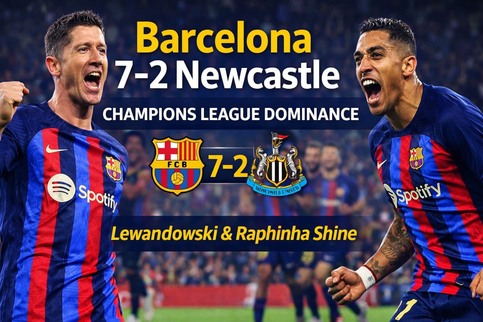 Barcelona vs Newcastle Champions League match result 7-2
