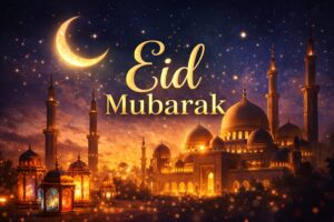 Eid Mubarak 2026 celebration mosque crescent moon