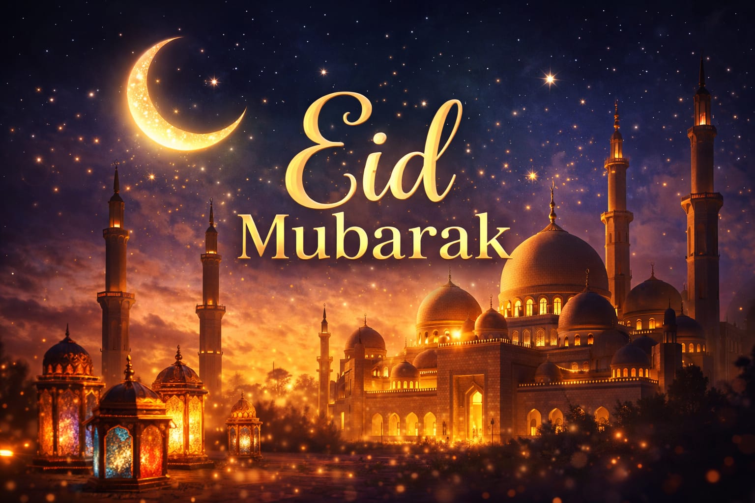 Eid Mubarak 2026 celebration mosque crescent moon