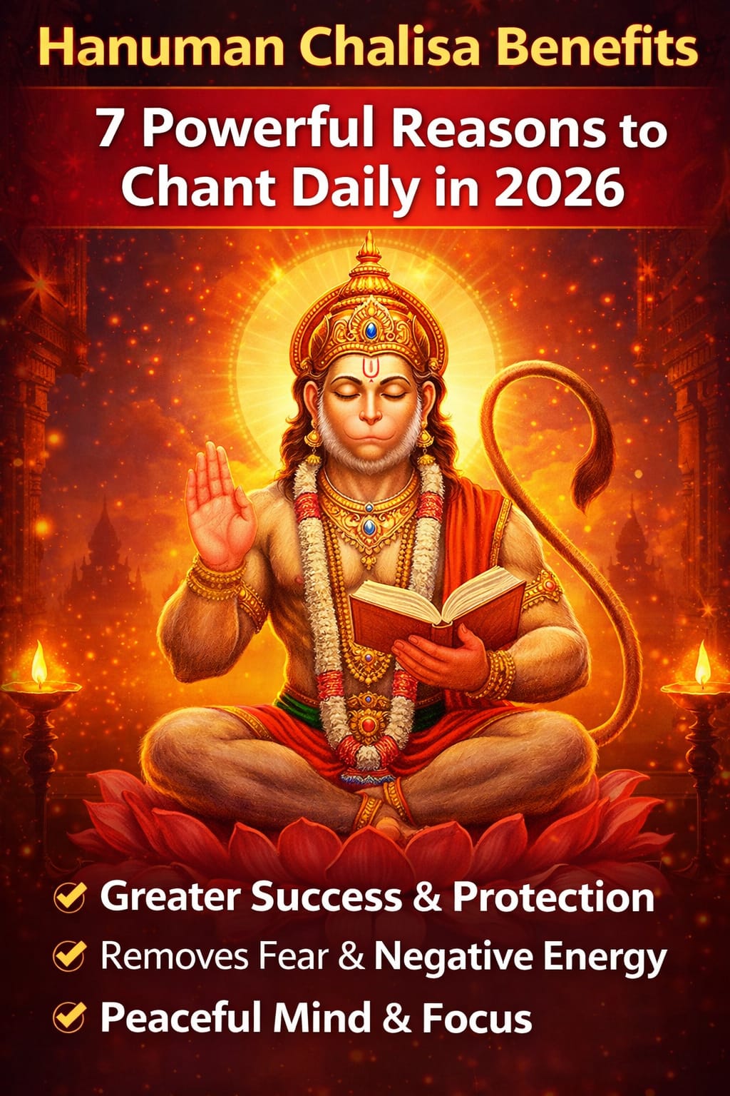 Hanuman Chalisa benefits image Lord Hanuman meditation powerful blessing